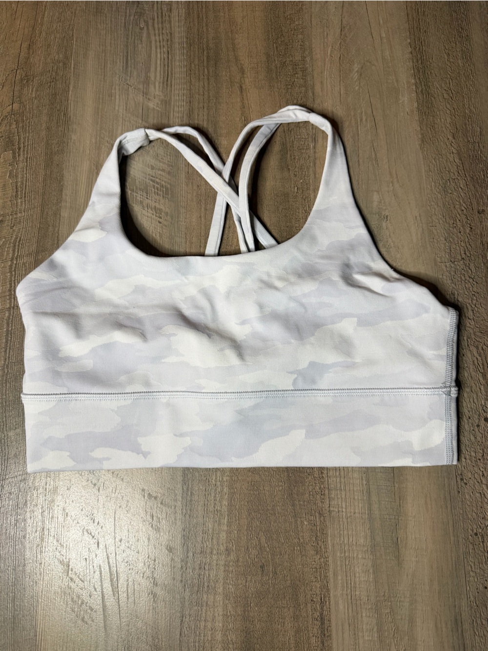 Lululemon Ribbed Longline Energy Bra b-d cups Sz 10 *grey/white camo*